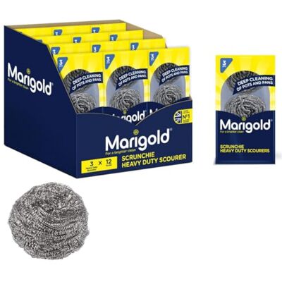 Marigold Scrunchie Stainless Steel Scourers Heavy‑Duty Metal Spiral Pads for Stubborn Dirt & Burnt‑On Food 12 Packs of 3 (36 Total) 100% Rust‑Resistant Stainless Steel for Deep Cleaning Marigold Scrunchie Stainless Steel Scourers Heavy‑Duty Metal Spiral Pads for Stubborn Dirt & Burnt‑On Food 12 Packs of 3 (36 Total) 100% Rust‑Resistant Stainless Steel for Deep Cleaning