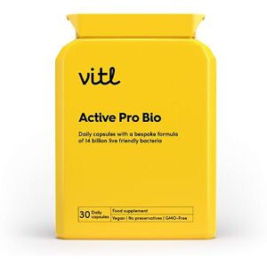 Vitl Active Pro Bio Probiotic Daily Supplement - 30 High-Strength Capsules with 14 Billion Live Cultures Per Tablet - Help Keep Your Gut Healthy - Strengthen Immunity & Support Brain Function Vitl Active Pro Bio Probiotic Daily Supplement - 30 High-Strength Capsules with 14 Billion Live Cultures Per Tablet - Help Keep Your Gut Healthy - Strengthen Immunity & Support Brain Function