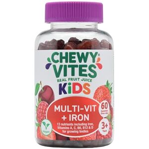 Chewy Kids Multi-Vitamin + Iron, 60 Kids Vitamins Gummies, Iron Gummies, 13 Essential Vitamins and Minerals, 2 Months Supply, Real Fruit Juice, Vegan, Age 3 +, Berries Flavour Chewy Kids Multi-Vitamin + Iron, 60 Kids Vitamins Gummies, Iron Gummies, 13 Essential Vitamins and Minerals, 2 Months Supply, Real Fruit Juice, Vegan, Age 3 +, Berries Flavour