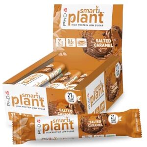 PhD Nutrition Smart Plant Bar Low Calorie, High Protein Low Sugar Vegan Protein Bar/Protein Snacks, Salted Caramel Flavour, 20g of Plant Protein, 64g Bar (12 Pack) PhD Nutrition Smart Plant Bar Low Calorie, High Protein Low Sugar Vegan Protein Bar/Protein Snacks, Salted Caramel Flavour, 20g of Plant Protein, 64g Bar (12 Pack)
