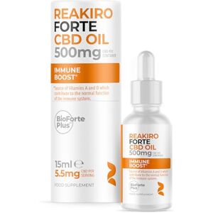Reakiro Forte CBD Oil Immune Boost 500mg, 15ml I 5.5mg Cannabidiol CBD Oil per Serving I Source of Vitamin D3 I Enhanced BioAvailability I Stress & Anxiety Relief I Optimal Well-Being Support Reakiro Forte CBD Oil Immune Boost 500mg, 15ml I 5.5mg Cannabidiol CBD Oil per Serving I Source of Vitamin D3 I Enhanced BioAvailability I Stress & Anxiety Relief I Optimal Well-Being Support