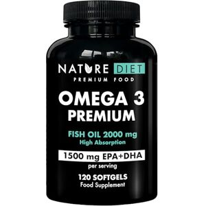 Nature Diet Omega 3 Premium 2000mg with 1500mg of EPA & DHA 120 Softgel Capsules of High Strength Omega 3 Fish Oil – 2 Months Supply Nature Diet Omega 3 Premium 2000mg with 1500mg of EPA & DHA 120 Softgel Capsules of High Strength Omega 3 Fish Oil – 2 Months Supply