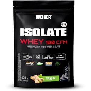 Weider Isolate Whey 100CFM (420g) Pistachio Flavour, Protein 100% Isolate Whey from Isolac®, 25g Protein/Portion, with Digestive Enzymes Digezyme®, No Added Sugar, No Aspartame, Low Fat, 14 Servings Weider Isolate Whey 100CFM (420g) Pistachio Flavour, Protein 100% Isolate Whey from Isolac®, 25g Protein/Portion, with Digestive Enzymes Digezyme®, No Added Sugar, No Aspartame, Low Fat, 14 Servings