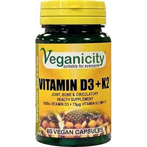 Veganicity Vitamin D3 1500iu (38µg) + K2 (MK-7) 75µg : Vitamin D & K2 Supplement : 60 Vegan Capsules, in a Planet-Friendly 99% Recycled Pot Veganicity Vitamin D3 1500iu (38µg) + K2 (MK-7) 75µg : Vitamin D & K2 Supplement : 60 Vegan Capsules, in a Planet-Friendly 99% Recycled Pot