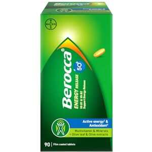 Berocca 50+ Multivitamin & Mineral Tablets with Olive Leaf Extract 13 Vitamins & 9 Minerals 90 Film-Coated Tablets Berocca 50+ Multivitamin & Mineral Tablets with Olive Leaf Extract 13 Vitamins & 9 Minerals 90 Film-Coated Tablets