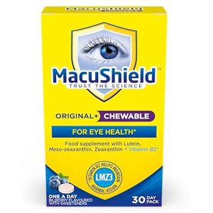 Macushield Original Plus Chewable – 30 Day Pack, Eye Health Supplement with Lutein, Zeaxanthin and Meso-zeaxanthin + Vitamin B2 (Riboflavin) which Helps Support Normal Vision, Bilberry Flavour Macushield Original Plus Chewable – 30 Day Pack, Eye Health Supplement with Lutein, Zeaxanthin and Meso-zeaxanthin + Vitamin B2 (Riboflavin) which Helps Support Normal Vision, Bilberry Flavour