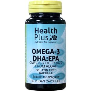 Health Plus Omega-3 DHA:EPA 500mg (Vegan) : Algal Oil Omega-3 Fatty Acid : 90 Vcaps, in a Planet-Friendly 99% Recycled Pot Health Plus Omega-3 DHA:EPA 500mg (Vegan) : Algal Oil Omega-3 Fatty Acid : 90 Vcaps, in a Planet-Friendly 99% Recycled Pot