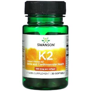 Swansons Swanson Natural Vitamin K2 MK-7 100mcg Menaquinone-7 from Natto Bone & Calcium Metabolism Support 30 Softgels Swansons Swanson Natural Vitamin K2 MK-7 100mcg Menaquinone-7 from Natto Bone & Calcium Metabolism Support 30 Softgels