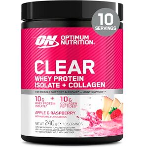 Optimum Nutrition Clear Whey + Collagen, Apple & Raspberry Flavour, 10 g Whey Isolate and 10 g Collagen per Serving, 240 g, 10 Servings Optimum Nutrition Clear Whey + Collagen, Apple & Raspberry Flavour, 10 g Whey Isolate and 10 g Collagen per Serving, 240 g, 10 Servings