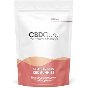 CBD Guru CBD Peach Rings 25mg 25 Pack PeachFlavour Broad Spectrum CBD Bottles for Sleep & Anxiety Support, 750mg Total CBD CBD Guru CBD Peach Rings 25mg 25 Pack PeachFlavour Broad Spectrum CBD Bottles for Sleep & Anxiety Support, 750mg Total CBD