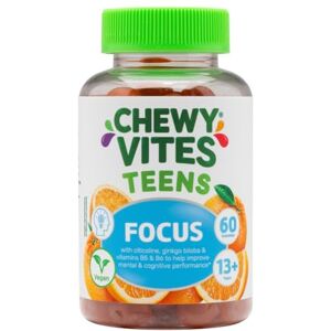 Chewy Teens Focus, 60 Teen Vitamins Gummies with Citicoline, Ginkgo Biloba and Vitamins B5 & B6, 1 Month Supply, Real Fruit Juice, Vegan, Orange Flavour, for Mental and Cognitive Performance Chewy Teens Focus, 60 Teen Vitamins Gummies with Citicoline, Ginkgo Biloba and Vitamins B5 & B6, 1 Month Supply, Real Fruit Juice, Vegan, Orange Flavour, for Mental and Cognitive Performance