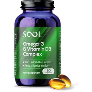 SOOL Omega-3 & Vitamin D3 Complex Soft Gels, 90 Capsules I 20% EPA & 50% DHA I Two-a-Day Omega-3 Supplement I Vitamin D3 2000IU per Serving I High Absorption Formula I Brain Function & Mental Clarity SOOL Omega-3 & Vitamin D3 Complex Soft Gels, 90 Capsules I 20% EPA & 50% DHA I Two-a-Day Omega-3 Supplement I Vitamin D3 2000IU per Serving I High Absorption Formula I Brain Function & Mental Clarity