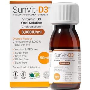 SunVit-D3 Vitamin D3 3000IU Oral Solution Vitamin D for Kids Cholecalciferol Vitamin D Drops Baby Supports Bone, Teeth, Muscle & Immune System (50ml Orange Flavor) SunVit-D3 Vitamin D3 3000IU Oral Solution Vitamin D for Kids Cholecalciferol Vitamin D Drops Baby Supports Bone, Teeth, Muscle & Immune System (50ml Orange Flavor)