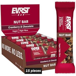 EVRST Nut Bar Cranberry And Chocolate 15 x 35g Bars, 182 kcal Per Bar, Gluten Free, High Fibre, Free From Palm Oil, Without Artificial Flavours and Colours, Natural Protein EVRST Nut Bar Cranberry And Chocolate 15 x 35g Bars, 182 kcal Per Bar, Gluten Free, High Fibre, Free From Palm Oil, Without Artificial Flavours and Colours, Natural Protein
