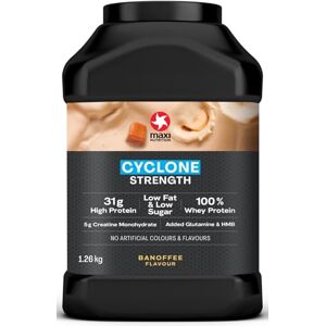 MaxiNutrition Cyclone, Banoffee Premium Whey Protein Powder with Added Creatine, Glutamine & HMB – Low in Sugar and Fat, Vegetarian-Friendly 31g Protein, 204 kcal per Serving, 1.26kg MaxiNutrition Cyclone, Banoffee Premium Whey Protein Powder with Added Creatine, Glutamine & HMB – Low in Sugar and Fat, Vegetarian-Friendly 31g Protein, 204 kcal per Serving, 1.26kg