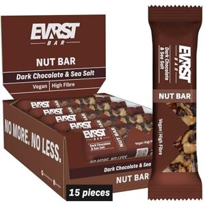 EVRST Nut Bar Dark Chocolate And Sea Salt 15 x 35g Bars, 191 kcal Per Bar, Gluten Free, High Fibre, Free From Palm Oil, Without Artificial Flavours and Colours, Natural Protein EVRST Nut Bar Dark Chocolate And Sea Salt 15 x 35g Bars, 191 kcal Per Bar, Gluten Free, High Fibre, Free From Palm Oil, Without Artificial Flavours and Colours, Natural Protein