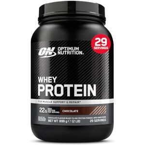 Optimum Nutrition Whey Protein Powder, Chocolate Flavour, 22 g High Protein Per Serving, Ready-to-Mix Whey Concentrate with Sweetener, Muscle Support and Repair, 899 g, 29 Servings Optimum Nutrition Whey Protein Powder, Chocolate Flavour, 22 g High Protein Per Serving, Ready-to-Mix Whey Concentrate with Sweetener, Muscle Support and Repair, 899 g, 29 Servings