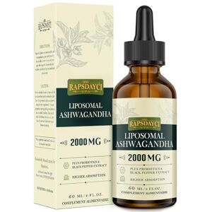 Rapsdayci 2000mg Liposomal Ashwagandha Liquid Drops, Pure High Strength Ashwagandha Root Extract with 7% Withanolides, 5X Concentration, Absorbed Faster than Capsules, 60ml (Pack of 1) Rapsdayci 2000mg Liposomal Ashwagandha Liquid Drops, Pure High Strength Ashwagandha Root Extract with 7% Withanolides, 5X Concentration, Absorbed Faster than Capsules, 60ml (Pack of 1)