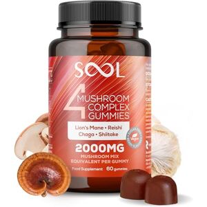 SOOL 4 Mushroom Complex Gummies 2000mg, 60pcs, Berry Flavour: Chaga, Reishi, Shiitake, Lions Mane Supplement Nootropics Gummies High Strength Memory & Focus, Energy, Immunity Booster Supplement SOOL 4 Mushroom Complex Gummies 2000mg, 60pcs, Berry Flavour: Chaga, Reishi, Shiitake, Lions Mane Supplement Nootropics Gummies High Strength Memory & Focus, Energy, Immunity Booster Supplement