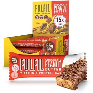 Fulfil Vitamin and Protein Bar (15 x 55 g Bars), Chocolate Peanut Butter Flavour, 20 g High Protein, 9 Vitamins, Low Sugar Fulfil Vitamin and Protein Bar (15 x 55 g Bars), Chocolate Peanut Butter Flavour, 20 g High Protein, 9 Vitamins, Low Sugar