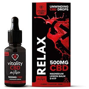 Vitality CBD Active Relax Drops with Lemon Balm, Magnesium, Griffonia Simplicifolia, 500mg of CBD, Cherry Flavour, 30 ml, NO THC Vitality CBD Active Relax Drops with Lemon Balm, Magnesium, Griffonia Simplicifolia, 500mg of CBD, Cherry Flavour, 30 ml, NO THC