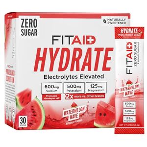 LIFEAID FITAID HYDRATE Electrolyte Sticks Watermelon Zero Sugar Hydration Sachets Electrolytes Powder with 600mg Sodium, 500mg Potassium, 125mg Magnesium, Stevia for Sport, Everyday & Travel LIFEAID FITAID HYDRATE Electrolyte Sticks Watermelon Zero Sugar Hydration Sachets Electrolytes Powder with 600mg Sodium, 500mg Potassium, 125mg Magnesium, Stevia for Sport, Everyday & Travel