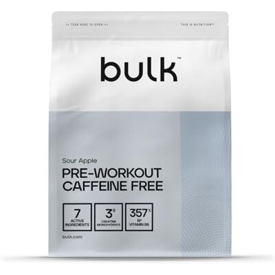 Bulk Pre Workout Caffeine Free, Sour Apple, 300 g Bulk Pre Workout Caffeine Free, Sour Apple, 300 g