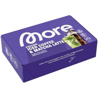MORE NUTRITION More Protein Iced Coffee & Matcha Latte Tasterbox Iced coffee with protein, low in sugar and fat, made in Germany (flavours may vary) MORE NUTRITION More Protein Iced Coffee & Matcha Latte Tasterbox Iced coffee with protein, low in sugar and fat, made in Germany (flavours may vary)