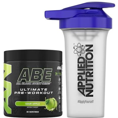 Applied Nutrition Bundle ABE Pre Workout 375g + 700ml Protein Shaker All Black Everything Pre Workout Powder, Energy & Physical Performance with Creatine, Beta Alanine (Sour Apple) Applied Nutrition Bundle ABE Pre Workout 375g + 700ml Protein Shaker All Black Everything Pre Workout Powder, Energy & Physical Performance with Creatine, Beta Alanine (Sour Apple)