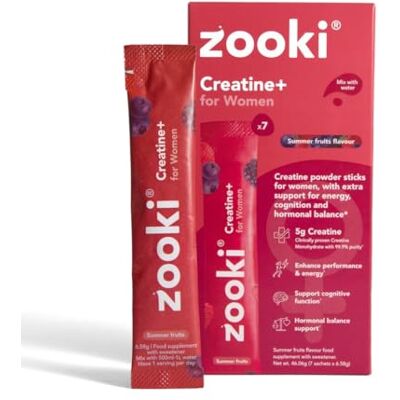 Zooki Creatine+ for Women 5g Monohydrate, Summer Fruits, 7 Servings Creatine monohydrate powder for women, micronised, easy dissolve, vitamin B6, vitamin B12, zinc, summer fruits flavour Zooki Creatine+ for Women 5g Monohydrate, Summer Fruits, 7 Servings Creatine monohydrate powder for women, micronised, easy dissolve, vitamin B6, vitamin B12, zinc, summer fruits flavour