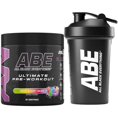 Applied Nutrition Bundle ABE Pre Workout 375g + ABE Black Shaker 400ml All Black Everything Pre Workout Powder, Energy Drink, Physical Performance, Creatine, Beta Alanine, Caffeine (Sour Gummy Bear) Applied Nutrition Bundle ABE Pre Workout 375g + ABE Black Shaker 400ml All Black Everything Pre Workout Powder, Energy Drink, Physical Performance, Creatine, Beta Alanine, Caffeine (Sour Gummy Bear)