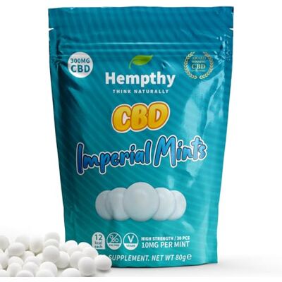 Hempthy 300mg CBD High Strength Mints, Imperial Mint Flavour Made with Real CBD Oil, Vegan, Non-GMO, Alternative to CBD Gummies, Improved Purity, No THC, 30pack (30 Days) Hempthy 300mg CBD High Strength Mints, Imperial Mint Flavour Made with Real CBD Oil, Vegan, Non-GMO, Alternative to CBD Gummies, Improved Purity, No THC, 30pack (30 Days)
