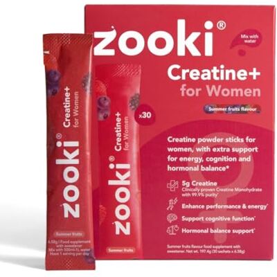 Zooki Creatine+ for Women 5g Monohydrate, Summer Fruits, 30 Servings Creatine monohydrate powder for women, micronised, easy dissolve, vitamin B6, vitamin B12, zinc, summer fruits flavour Zooki Creatine+ for Women 5g Monohydrate, Summer Fruits, 30 Servings Creatine monohydrate powder for women, micronised, easy dissolve, vitamin B6, vitamin B12, zinc, summer fruits flavour