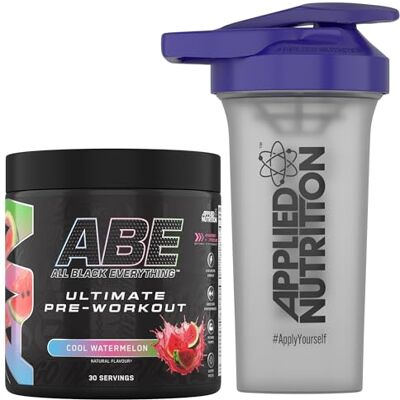 Applied Nutrition Bundle ABE Pre Workout 375g + 700ml Protein Shaker All Black Everything Pre Workout Powder, Energy & Physical Performance with Creatine, Beta Alanine (Cool Watermelon) Applied Nutrition Bundle ABE Pre Workout 375g + 700ml Protein Shaker All Black Everything Pre Workout Powder, Energy & Physical Performance with Creatine, Beta Alanine (Cool Watermelon)