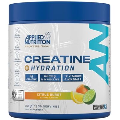 Applied Nutrition Creatine + Hydration Powder Creatine Monohydrate & Electrolytes for Hydration, Recovery & Energy Support Citrus Burst Informed-Sport Certified 360g 30 Servings Applied Nutrition Creatine + Hydration Powder Creatine Monohydrate & Electrolytes for Hydration, Recovery & Energy Support Citrus Burst Informed-Sport Certified 360g 30 Servings