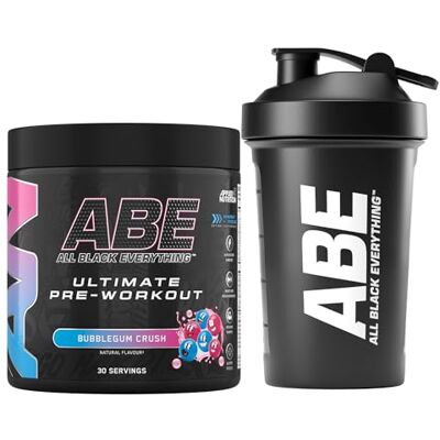 Applied Nutrition Bundle ABE Pre Workout 375g + ABE Black Shaker 400ml All Black Everything Pre Workout Powder, Energy Drink, Physical Performance, Creatine, Beta Alanine, Caffeine (Bubblegum Crush) Applied Nutrition Bundle ABE Pre Workout 375g + ABE Black Shaker 400ml All Black Everything Pre Workout Powder, Energy Drink, Physical Performance, Creatine, Beta Alanine, Caffeine (Bubblegum Crush)