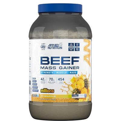 Applied Nutrition Beef Mass Gainer Protein Powder – 42g Beef Protein Isolate, High Calorie Weight Gainer Supplement, Lactose Free, Low Sugar (3.13kg – 25 Servings) (Pineapple Millions) Applied Nutrition Beef Mass Gainer Protein Powder – 42g Beef Protein Isolate, High Calorie Weight Gainer Supplement, Lactose Free, Low Sugar (3.13kg – 25 Servings) (Pineapple Millions)