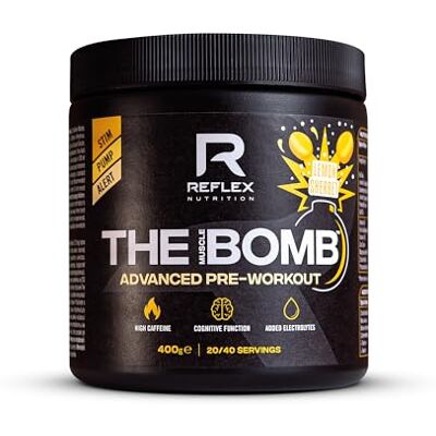 Reflex Nutrition The Muscle Bomb Caffeine Pre Workout Powder 350mg Caffeine, 9g Citrulline Malate, 2.5g Beta Alanine Energy, Pump & Focus for Explosive Workouts (Sherbet Lemon, 400g, 20 Servings) Reflex Nutrition The Muscle Bomb Caffeine Pre Workout Powder 350mg Caffeine, 9g Citrulline Malate, 2.5g Beta Alanine Energy, Pump & Focus for Explosive Workouts (Sherbet Lemon, 400g, 20 Servings)
