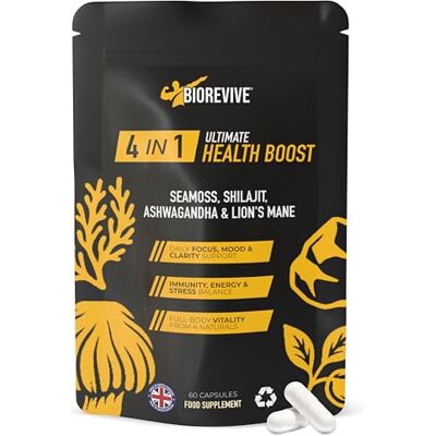 BioRevive Ultimate Health Boost Sea Moss, Shilajit, Lion's Mane and Ashwagandha Complex 60 Capsules Natural Energy, Focus, Immunity and Gut Health Support Wellness Supplement BioRevive Ultimate Health Boost Sea Moss, Shilajit, Lion's Mane and Ashwagandha Complex 60 Capsules Natural Energy, Focus, Immunity and Gut Health Support Wellness Supplement