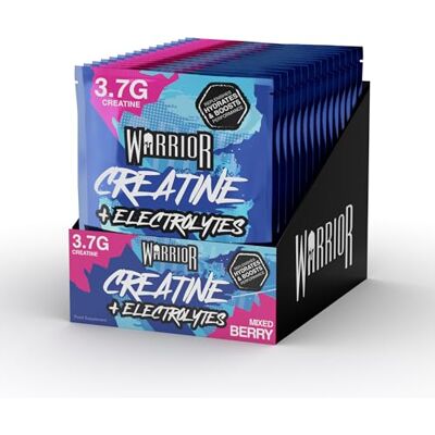 Warrior Creatine Plus Electrolytes Sachets, 3.7g Creatine Monohydrate with Electrolyte Blend for Hydration, Strength and Recovery, Zero Sugar Pre Workout Drink Mix, 15 Sachets Warrior Creatine Plus Electrolytes Sachets, 3.7g Creatine Monohydrate with Electrolyte Blend for Hydration, Strength and Recovery, Zero Sugar Pre Workout Drink Mix, 15 Sachets