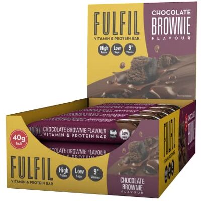 Fulfil Vitamin and Protein Bars, Chocolate Brownie Flavour, 15 x 40 g Up to 15g High Protein Snacks, 9 Vitamins, Low Sugar Protein Bars Fulfil Vitamin and Protein Bars, Chocolate Brownie Flavour, 15 x 40 g Up to 15g High Protein Snacks, 9 Vitamins, Low Sugar Protein Bars