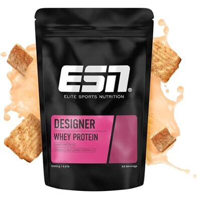 ESN Designer Whey Protein Powder, Cinnamon Cereal, 1000 g, 2.2 lbs 33 Servings Muscle Building and Recovery Powder Made in Germany, Laboratory Tested ESN Designer Whey Protein Powder, Cinnamon Cereal, 1000 g, 2.2 lbs 33 Servings Muscle Building and Recovery Powder Made in Germany, Laboratory Tested