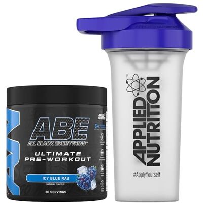 Applied Nutrition Bundle ABE Pre Workout 375g + 700ml Protein Shaker All Black Everything Pre Workout Powder, Energy & Physical Performance with Creatine, Beta Alanine (ICY Blue Raz) Applied Nutrition Bundle ABE Pre Workout 375g + 700ml Protein Shaker All Black Everything Pre Workout Powder, Energy & Physical Performance with Creatine, Beta Alanine (ICY Blue Raz)