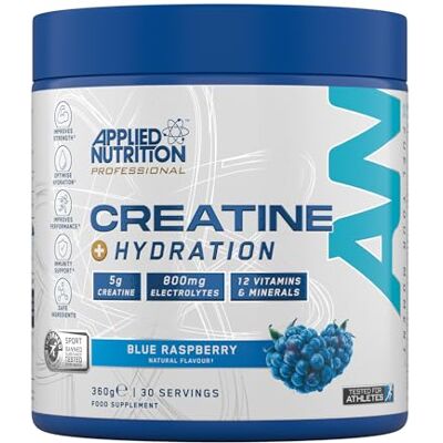 Applied Nutrition Creatine + Hydration Powder Creatine Monohydrate, Electrolytes & Vitamins for Muscle Recovery & Performance Blue Raspberry Informed-Sport Certified 360g 30 Servings Applied Nutrition Creatine + Hydration Powder Creatine Monohydrate, Electrolytes & Vitamins for Muscle Recovery & Performance Blue Raspberry Informed-Sport Certified 360g 30 Servings