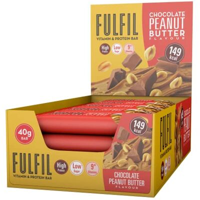Fulfil Vitamin and Protein Bars, Chocolate Peanut Butter Flavour, 15 x 40g Up to 15g High Protein Snacks, 9 Vitamins, Low Sugar Protein Bars Fulfil Vitamin and Protein Bars, Chocolate Peanut Butter Flavour, 15 x 40g Up to 15g High Protein Snacks, 9 Vitamins, Low Sugar Protein Bars