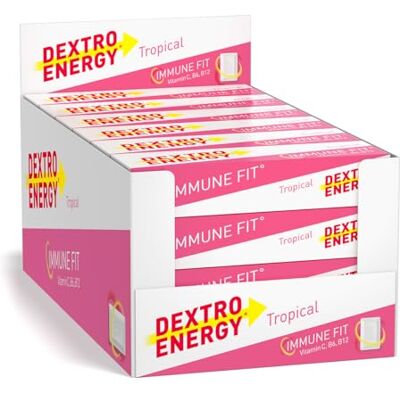 Dextro Energy Tropical Glucose Tablets Fast Acting Carbohydrates for a Quick Burst of Glucose with Vitamin C, B6, B12 and folic Acid 14 Count (Pack of 24) Dextro Energy Tropical Glucose Tablets Fast Acting Carbohydrates for a Quick Burst of Glucose with Vitamin C, B6, B12 and folic Acid 14 Count (Pack of 24)