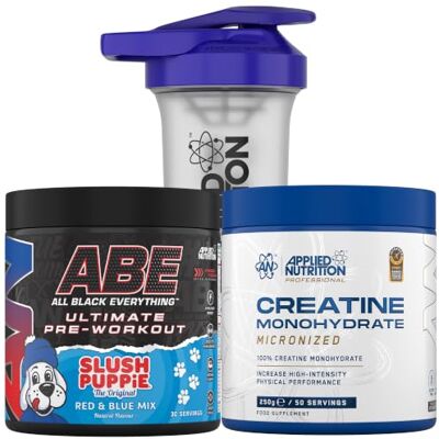 Applied Nutrition Bundle ABE Pre Workout 375g + Creatine 250g + 700ml Protein Shaker All Black Everything Pre Workout Powder, Energy & Performance with Creatine, Beta Alanine (Slush Puppie) Applied Nutrition Bundle ABE Pre Workout 375g + Creatine 250g + 700ml Protein Shaker All Black Everything Pre Workout Powder, Energy & Performance with Creatine, Beta Alanine (Slush Puppie)