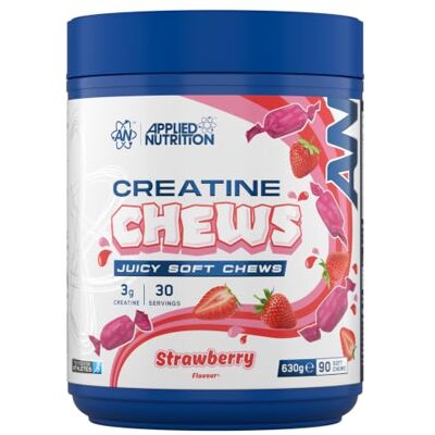 Applied Nutrition Creatine Chews, 3g Creatine, 90 Soft Chews, Strawberry 3g creatine per serving, without the mess of powder. 90 soft chews provide 30 daily servings. Strawberry flavour. Applied Nutrition Creatine Chews, 3g Creatine, 90 Soft Chews, Strawberry 3g creatine per serving, without the mess of powder. 90 soft chews provide 30 daily servings. Strawberry flavour.