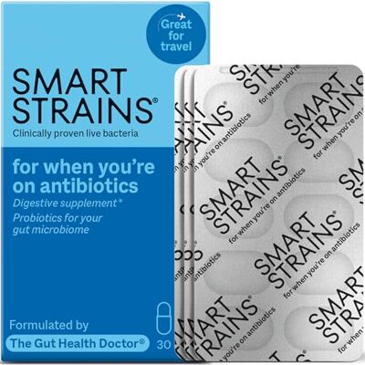 SMART STRAINS Probiotics for Antibiotics & Traveller's Tummy – Proven Live Bacteria, Formulated by The Gut Health Doctor, 10 Billion LGG World’s Most Studied Bacterial Cultures, 30 Oral Capsules SMART STRAINS Probiotics for Antibiotics & Traveller's Tummy – Proven Live Bacteria, Formulated by The Gut Health Doctor, 10 Billion LGG World’s Most Studied Bacterial Cultures, 30 Oral Capsules