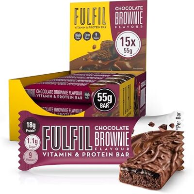 Fulfil Vitamin and Protein Bars, Chocolate Brownie Flavour, 15 x 55g Up to 20g High Protein Snacks, 9 Vitamins, Low Sugar Protein Bars Fulfil Vitamin and Protein Bars, Chocolate Brownie Flavour, 15 x 55g Up to 20g High Protein Snacks, 9 Vitamins, Low Sugar Protein Bars